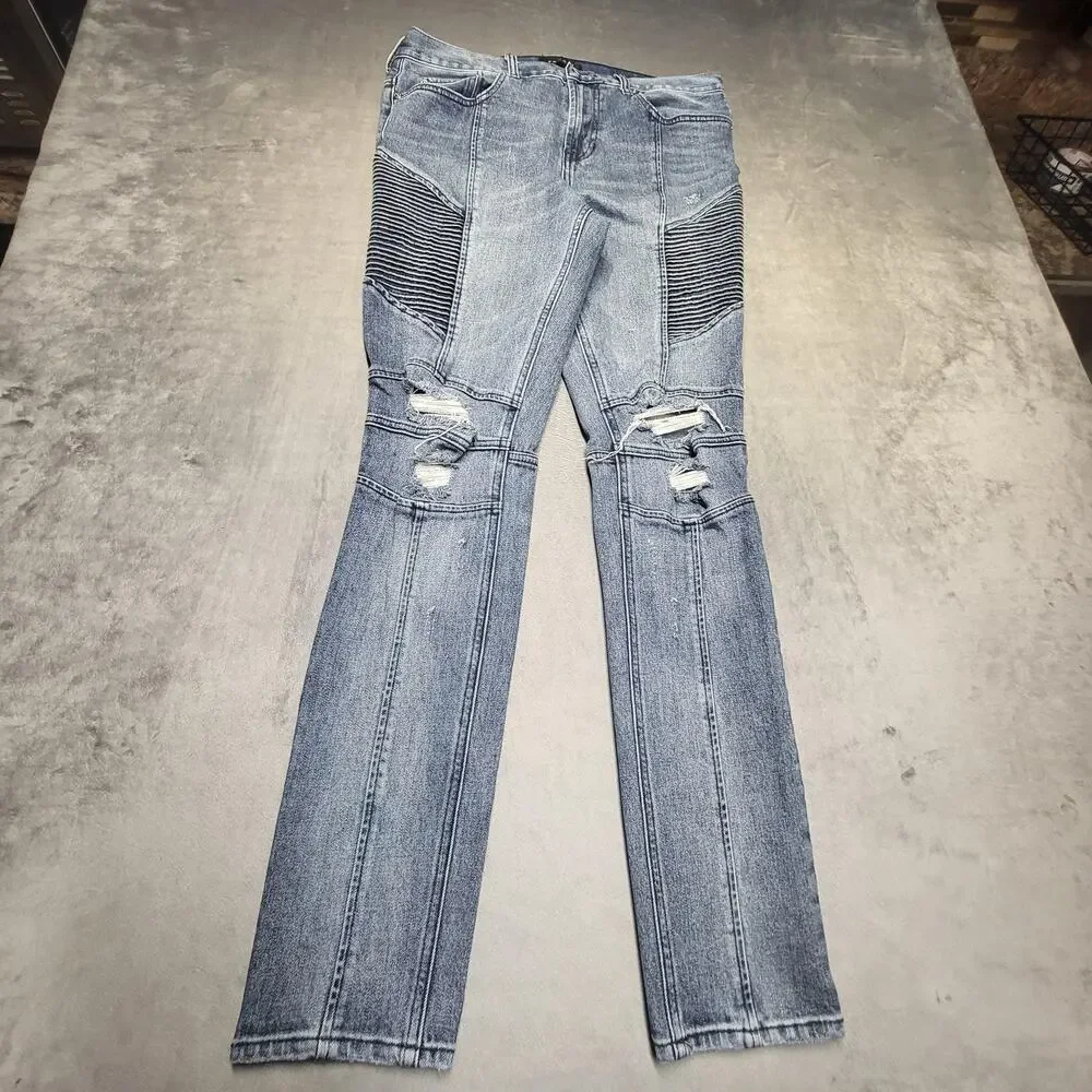 PacSun Jeans Mens 33x30 Blue Stacked Skinny Extra-Slim Distressed Stretch